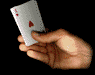 A
                        hand holding animated playing cards